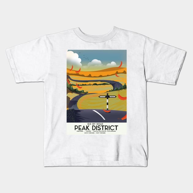 Peak District Road travel poster Kids T-Shirt by nickemporium1